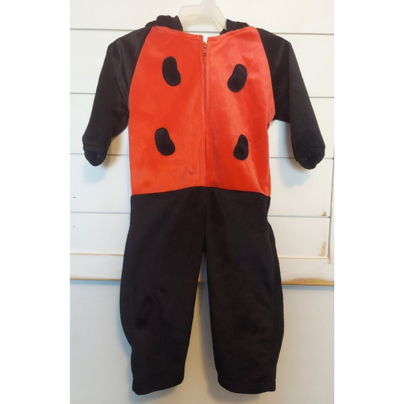 Lady Bug Toddler 24 Mo Halloween Costume Red Velour Jumpsuit Hood - Picture 1 of 8